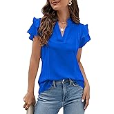 Blooming Jelly Womens Dressy Casual Tops Ruffle Short Sleeve V Neck Shirts Elegant Business Work Blouse
