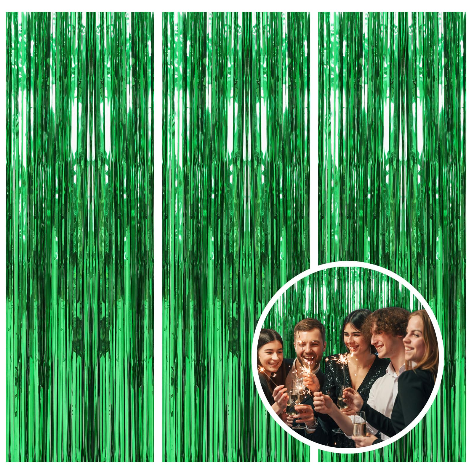 Photo 1 of 3 Pack Green Backdrop Tinsel Curtain Party Streamers Jungle Party Decorations Foil Fringe Green Backdrop for Birthday Christmas Dinosaur Animal St Patrick's Day Football Party Decorations