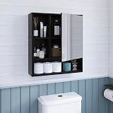 SMIBUY Bamboo Wall Mounted Bathroom Mirror Cabinet Black 16x55x61 cm view 6