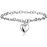Jstyle Silver Heart Charm Bracelets for Women, Women's Link Bracelet | Hypoallergenic Stainless Steel Jewelry, Non Tarnish Heart Bracelet, Valentine'S Day Birthday Jewelry Gifts for Women