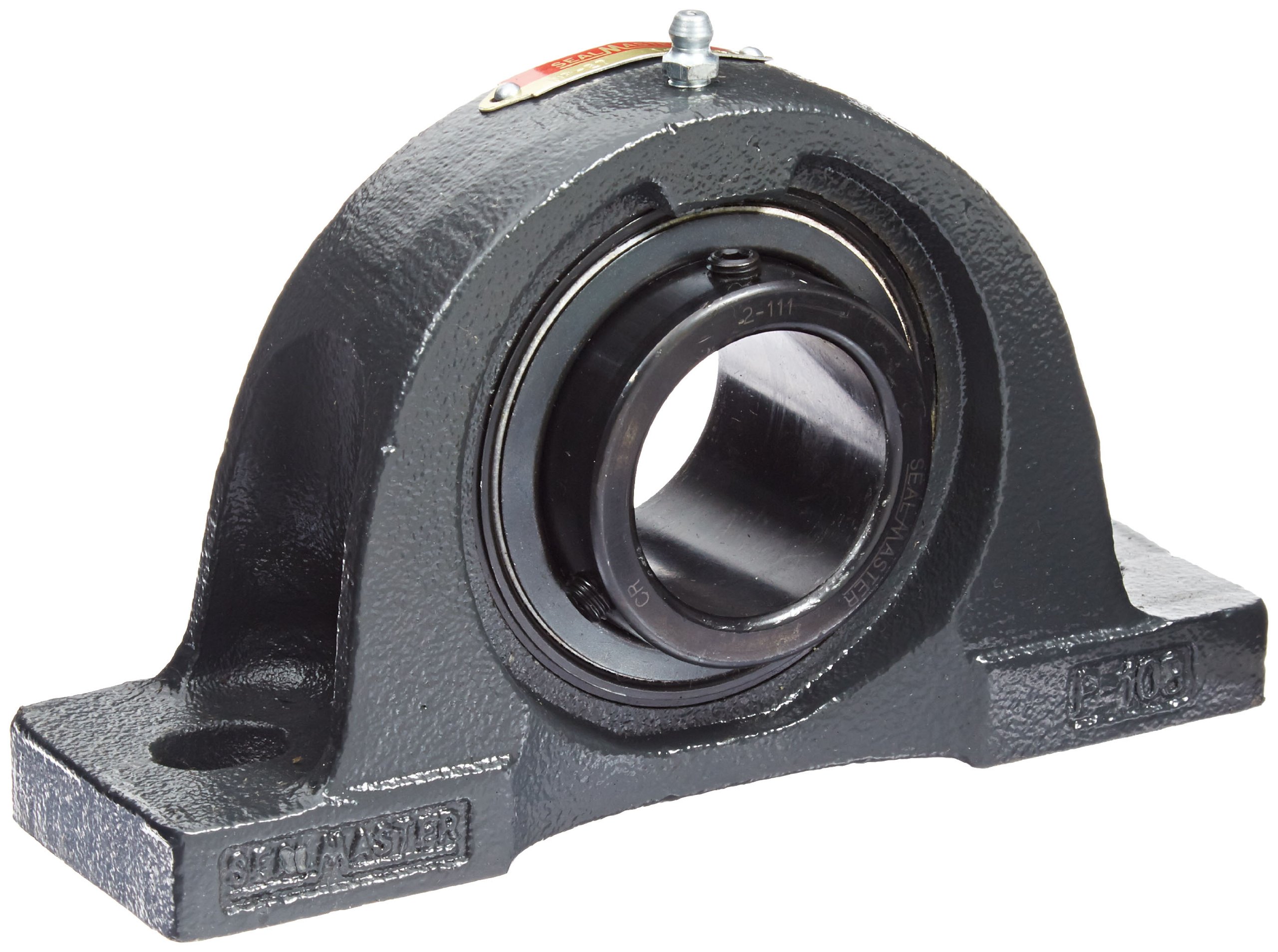 Sealmaster NP-27 Pillow Block Ball Bearing, Non-Expansion Type, Normal-Duty, Regreasable, Setscrew Locking Collar, Felt Seals, Cast Iron Housing, 1-11/16" Bore, 2-1/8" Base to Center Height, 5-3/4" Bolt Hole Spacing Width