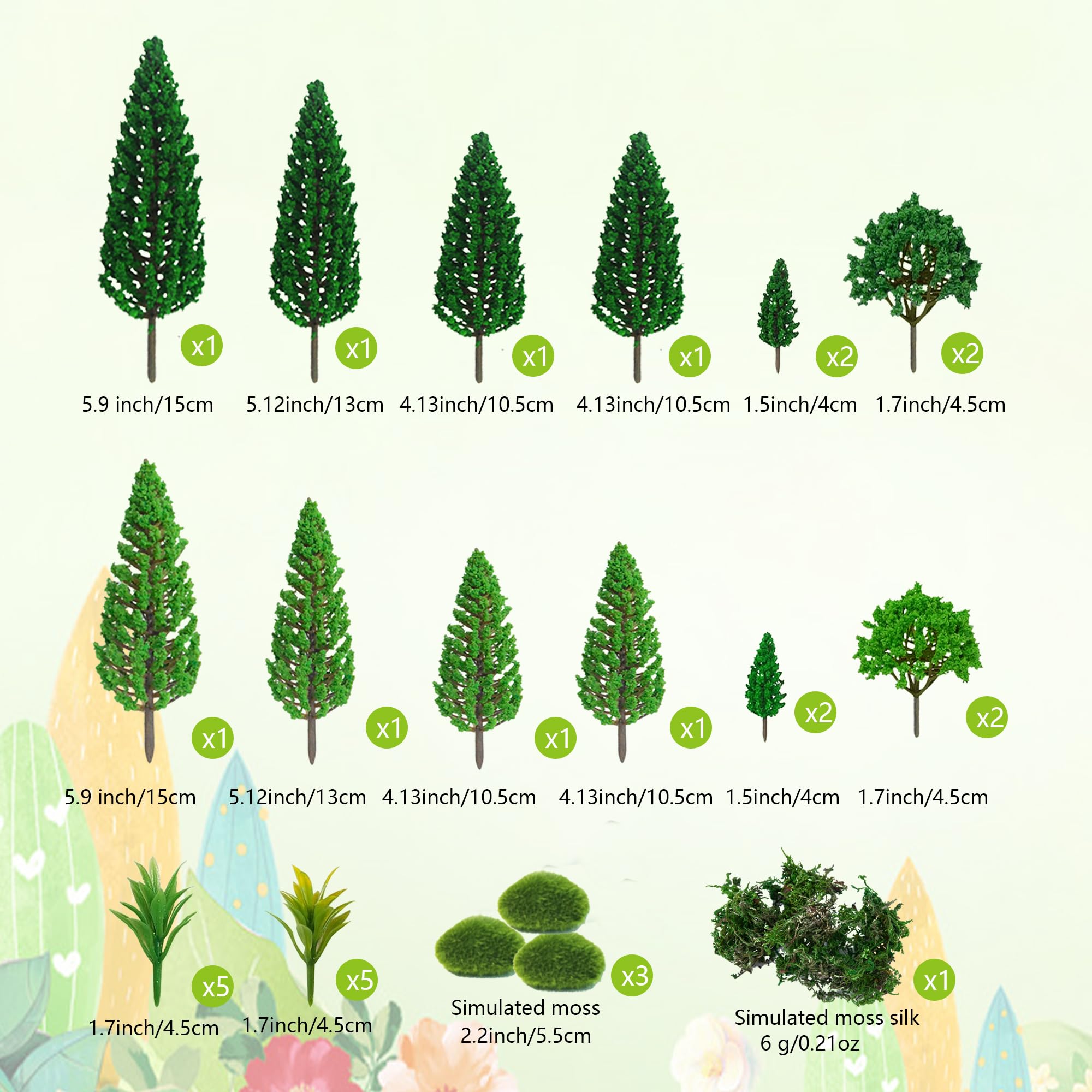 30 Pieces Model Trees Mixed 1.7-6 inch Fake Miniature Trees and Artificial Moss Rocks Diorama Architecture Mini Tress for Crafts Building Model Railway Scenery Landscape Supplies