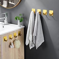 DELITON 8 Pack Gold Wall Hooks - Adhesive Towel