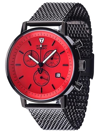 DETOMASO Mens DT1052-N MILANO Chronograph Classic rot/Schwarz Analog Display Swiss Quartz Black Watch