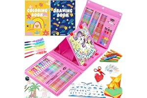 AOTEMOON All in One Art Supplies, Art Kit Includes Easel, Origami Paper, Colored Pencils, Crayons, Drawing Book, Coloring Book, Watercolor Pens, Markers and Oil Pastels, Gifts for Girls Boys Teens, Pink