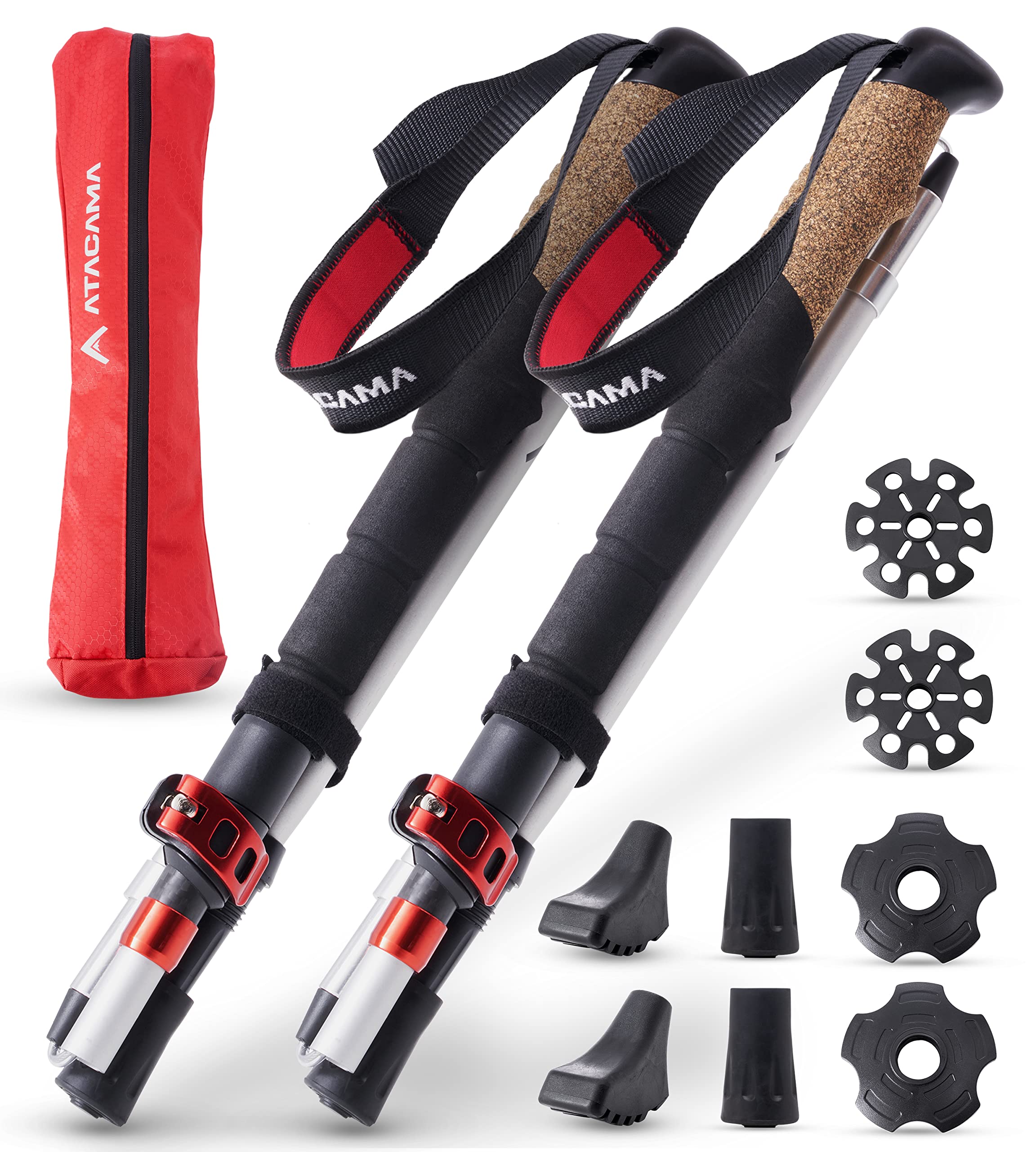 ATACAMA Lightweight Aluminium and Carbon Foldable Hiking Sticks with Cork Handle - Adjustable Telescopic Hiking Poles - Folding Walking Sticks For Women - Nordic Walking Poles Men - Hiking Accessories