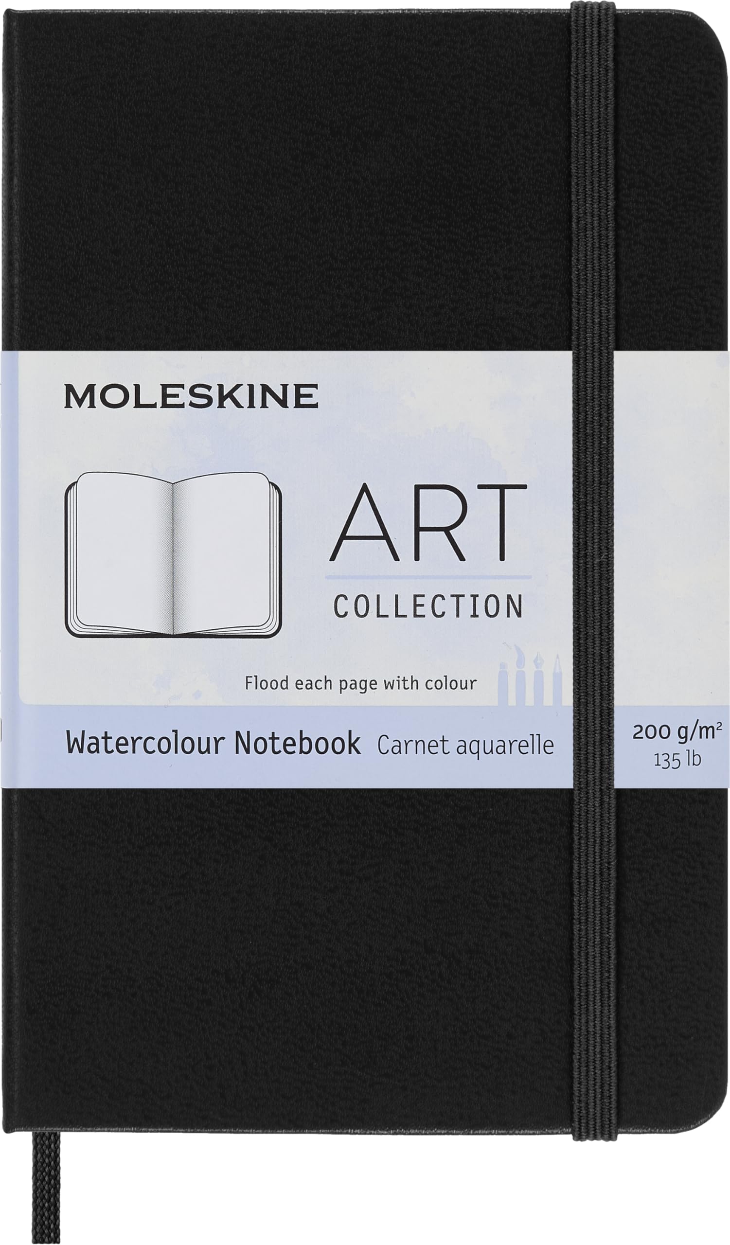 Moleskine 9 x 14 cm Pocket Size Watercolour Notebook Watercolour Notebook, Paper Suitable for Watercolour Pencils and Paints Hard Cover and Elastic Closure, Colour Black, 60 Pages