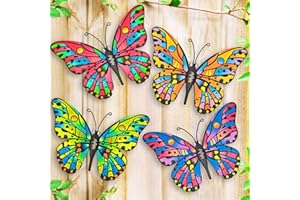 Kggetr 4 Pcs Metal Butterfly Wall Decor, Outdoor Wall Art Hanging Decoration for Garden Yard Fence Patio Balcony, Thanksgiving Day, Mother's Day Gifts for Mom Friends
