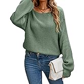 BreathSunny Women's 2025 Boat Neck Long Lantern Sleeve Ribbed Knit Solid Soft Pullover Sweater Tops