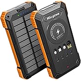 Solar Power Bank, 49800mAh Power Bank, Wireless Portable Charger, 15W QC3.0 Fast Charging External Battery Pack with 4 Built-