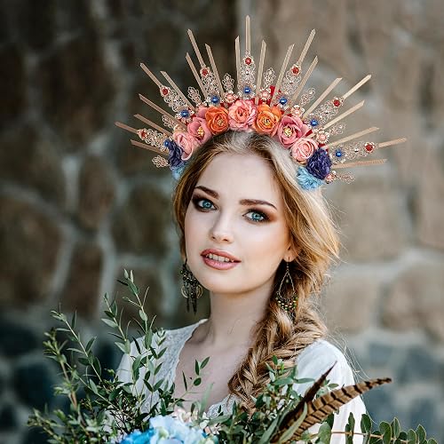 COSUCOS Fantasy Flower Halo Crown - Handmade Fairy Blue 