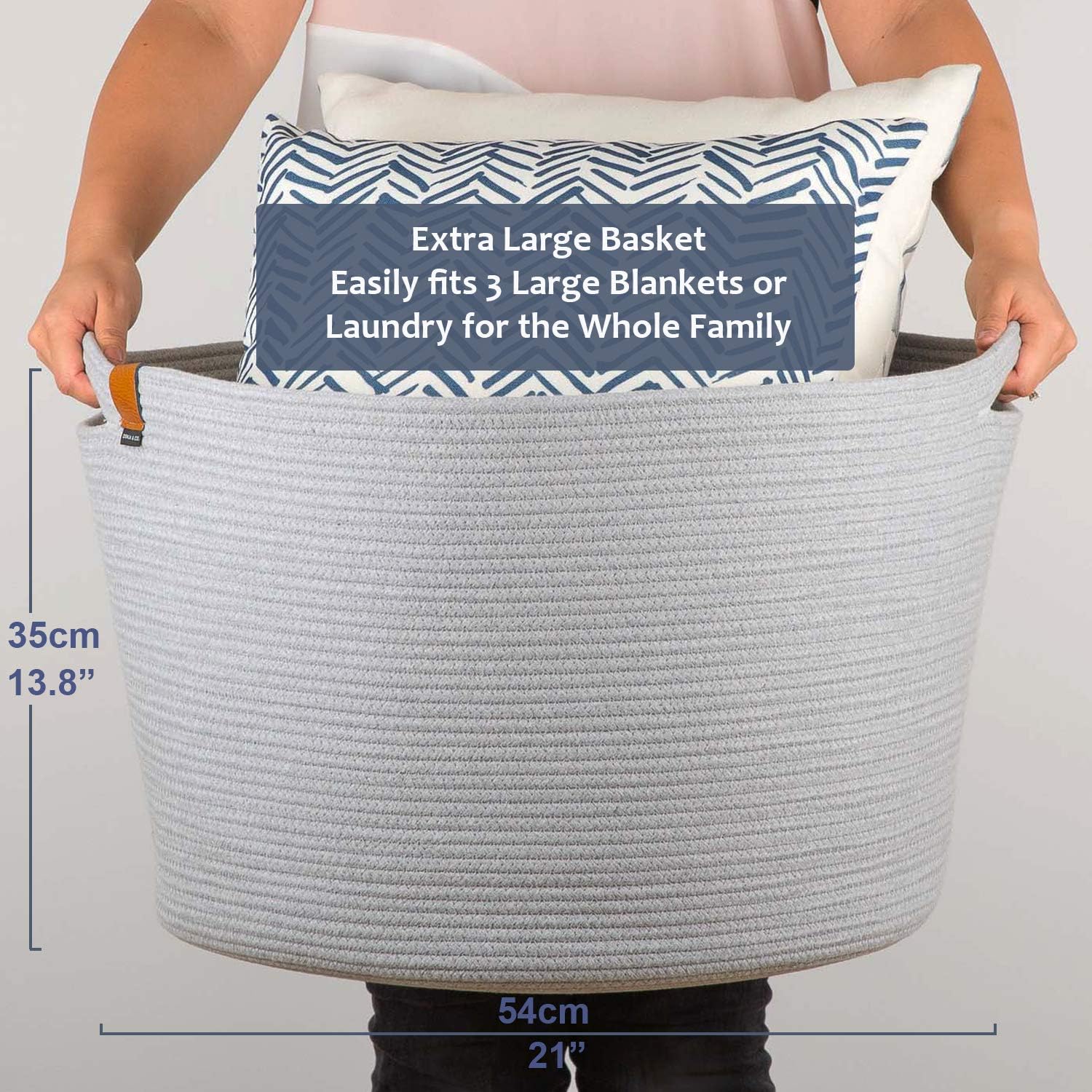 Pillows and Toys Towels Cotton Rope Woven Storage Basket for Blankets DENJA & CO Extra Large