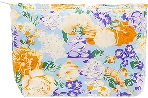 PAZIMIIK Floral Makeup Bag Large Cotton Zipper Pouch for Purse Travel Canvas Make Up Organizer for Women Cosmetic,Peony Blue
