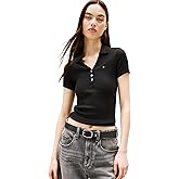 Tommy Jeans Womens Short Sleeve V Neck Polo Shirt with Ribbed Knit Design