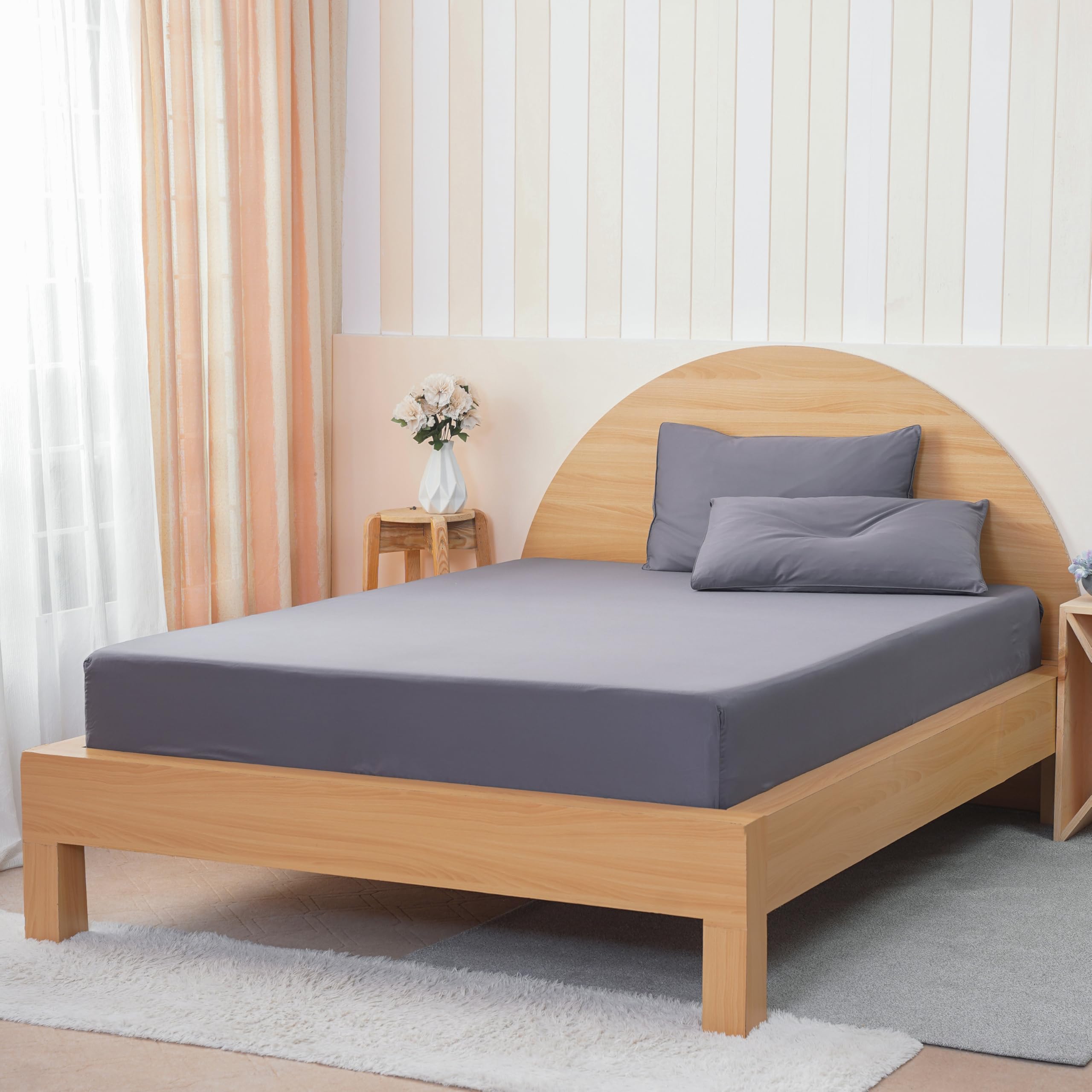 Sheet Story Bamboo Double Fitted Sheet - 41cm Deep Pocket - 400 Thread Count - Hypoallergenic, Soft and Cooling Fitted Bed Sheets Double - Charcoal