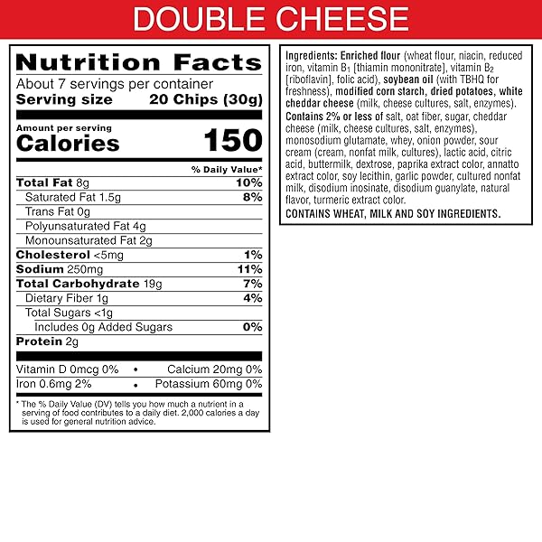 CHEEZ-IT SNAP’D CHEESE CRACKER CHIPS, THIN CRISPS, LUNCH SNACKS, DOUBLE CHEESE, 7.5OZ BAG (1 BAG)