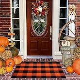 PIXFAIRY Buffalo Plaid Area Rug 27.5x43 in, Orange Black Indoor Outdoor Rug | Cotton Blend, Orange and Black Checkered, Machine Washable, Front Porch Entryway, Kitchen Bathroom