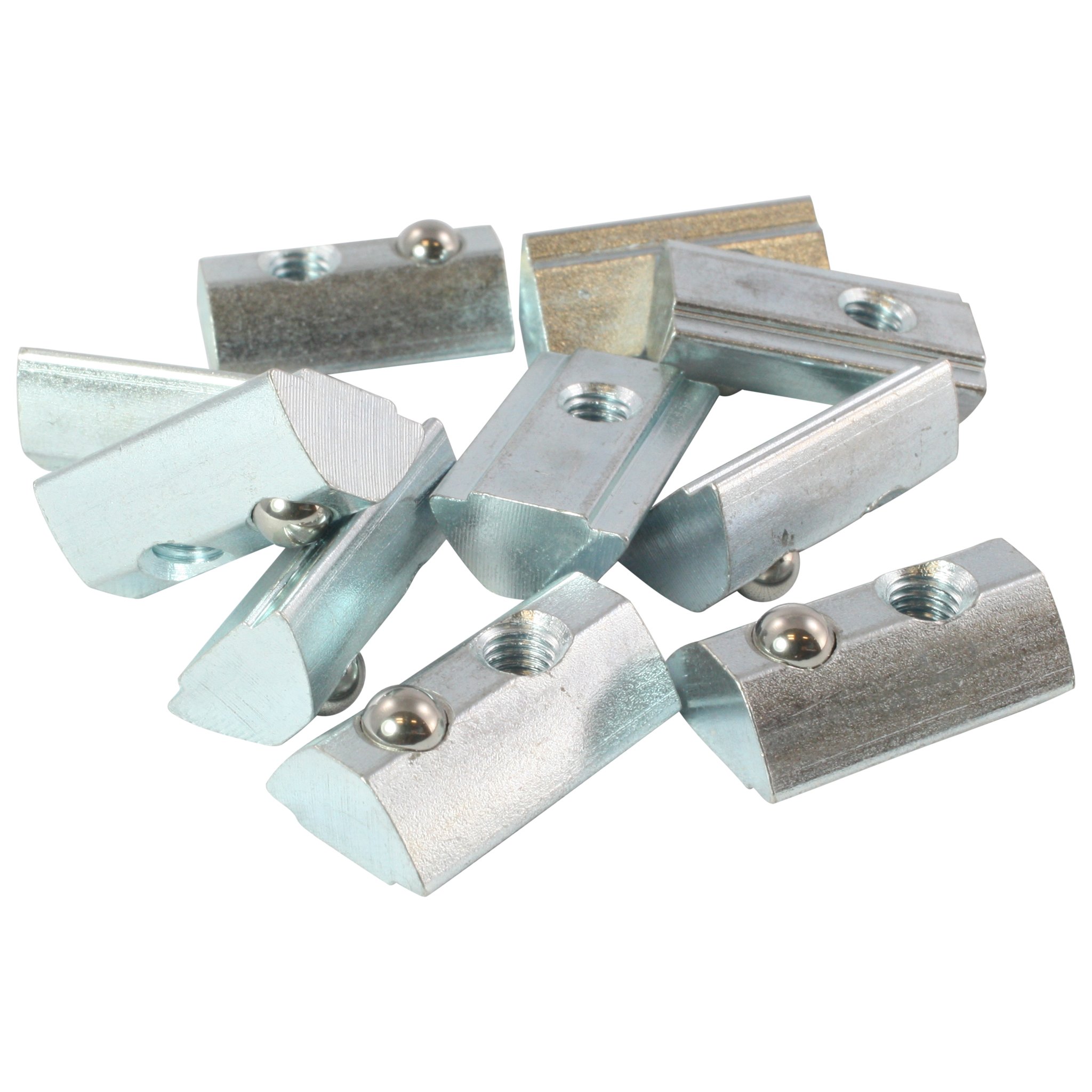 100 x Slot Nuts V 8 St Nut 8 Type I - M5 with Bridge, Spring Ball, Galvanised Steel