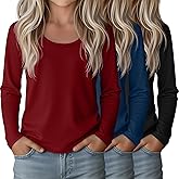 LessonZoo 3 Pack Girls Long Sleeve Shirts Kids Cotton Scoop Neck Casual Tops Loose Soft Layering Basic Tees 5-14 Years Teens