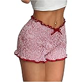 SweatyRocks Women's Y2k Plaid Mini Shorts Sexy Low Rise Bow Ruffled Shorts Rave Party Outfits