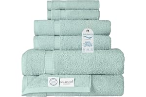 SALBAKOS - Luxury 6 Piece Towel Set, 100% Turkish Cotton, Quick Drying, Highly Absorbent & Comfy, Includes 2 Bath Towels, 2 Hand Towels & 2 Washcloths | (Seafoam Green)