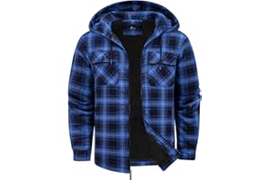 SCODI Mens Flannel Hooded Jacket Sherpa Lined Zip Up Hoodies for Men Plaid Shirt Jackets Warm Thick Fleece Coat with Pocket