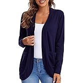 Urban CoCo Womens' Long Sleeve Knit Sweater Cardigans Curved Hem Open Front with Pockets