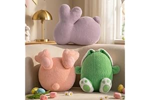 Lanpn Easter Shaped Throw Pillows Set of 3, Pink Egg with Feet Purple Bunny Soft Velvet Green Egg with Hands and Feet Rabbit 