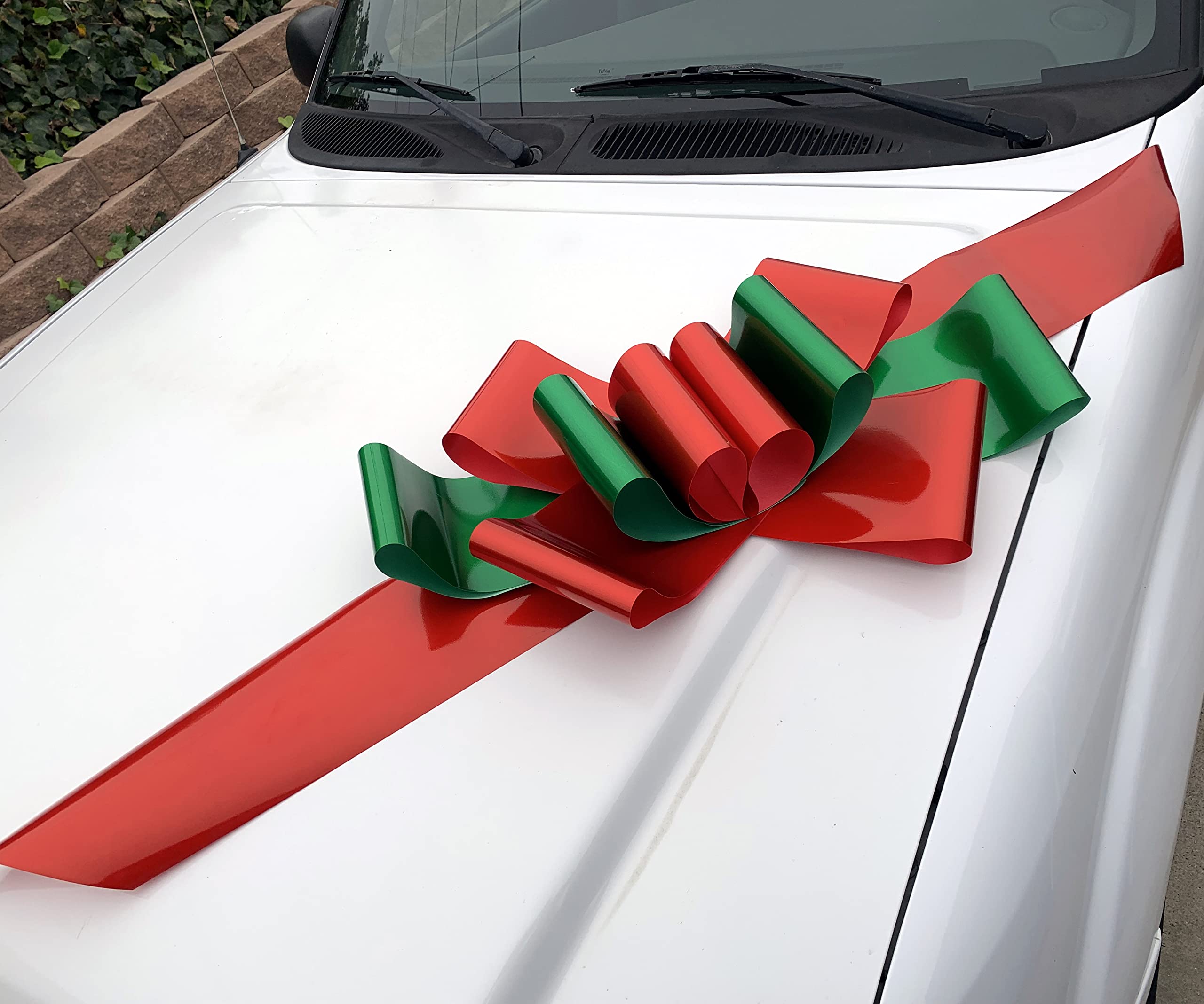 Red & Green Car Bow Ribbon - 25 Wide, Fully Assembled, Christmas, Large Gift Decoration, Retail Display, Birthday, Fundraiser, School, Classroom, Office, Party
