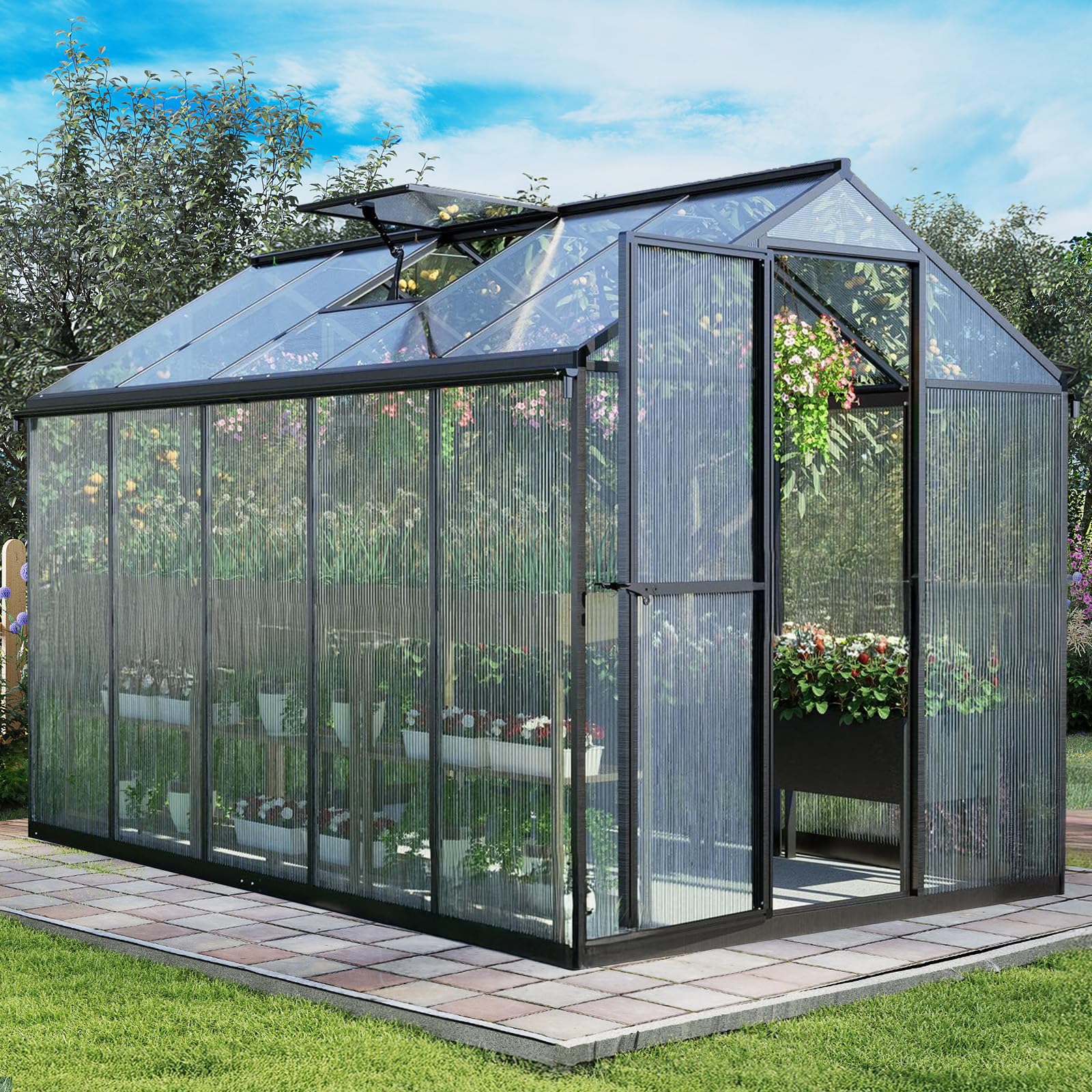Photo 1 of **Missing Box 1**  6X10FT greenhouse with single door black frame. 9 pieces Medium, 5 pieces small Total:14