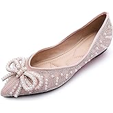 YQRUIMIAO Flats Shoes Women Rhinestone Wedding Flats Pointed Toe Ballet Flat Shoe Low Heel Dress Shoes Sparkly Flats for Women