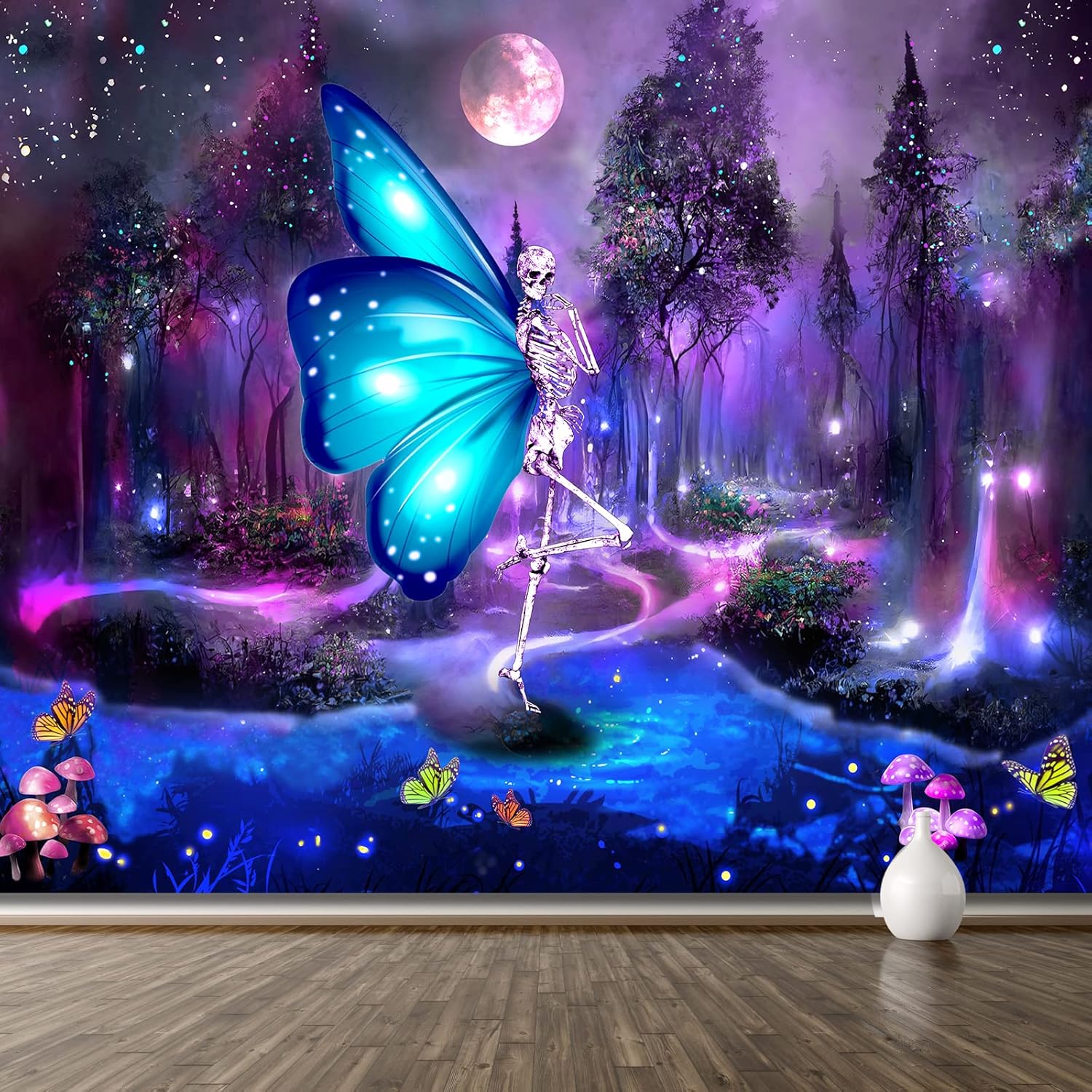 Tapestries - KJHL Skull Forest Tapestry Fantasy Butterfly Skeleton Tapestry for Bedroom Aesthetic Goth Tapestries Wall Hanging for Living Room 51ʺ x 59ʺ