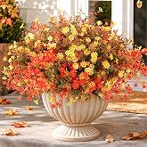 24 Bundles Artificial Fall Flowers for Outdoors Decor, Fake Mums Plants | UV Resistant Faux Mums Plastic Flowers for Outside Front Porch Planters Garden Indoor Patio Balcony Autumn Fall Decorations