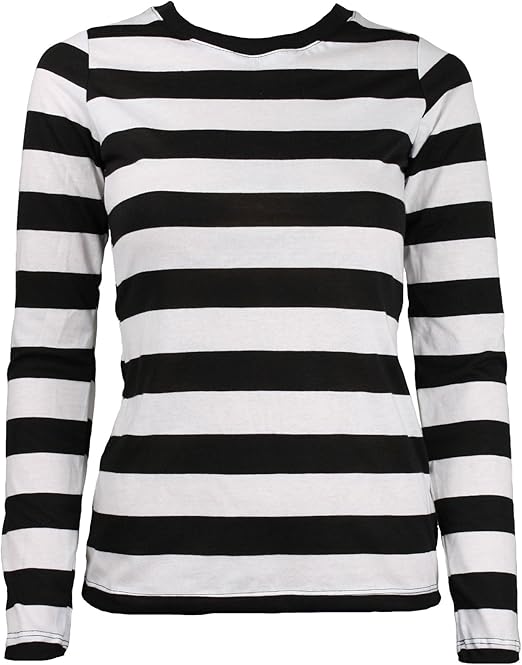 Largemouth Women S Long Sleeve Striped Shirt Black White At Amazon