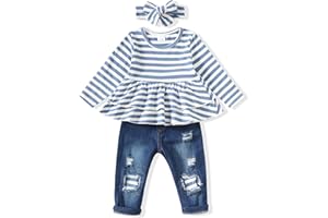 SODLON Baby Girl Clothes Toddler Girls Winter Outfits Infant Clothing Ruffle Top Denim Pants Jeans Cute Fall Outfit Set