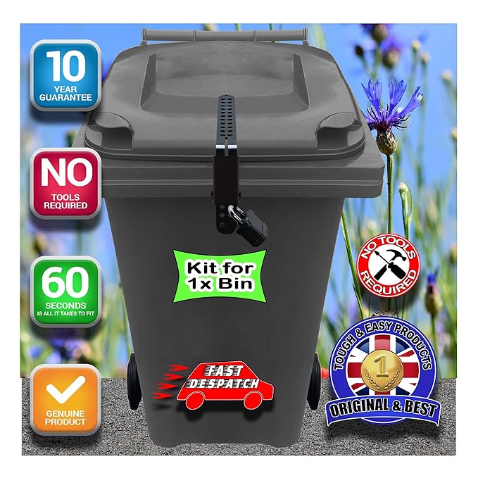 Wheelie Bin Lid Strap Lock NO DRILLING, NEW MODEL, NO GLUEING EASY