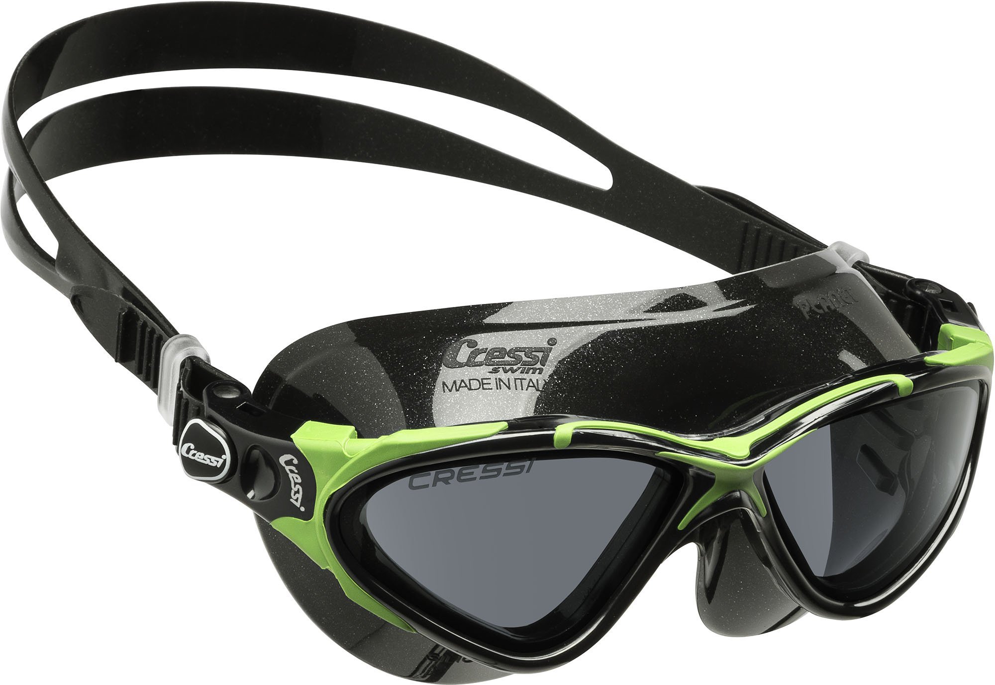 Cressi Planet Goggles Black/Frame Lime Black - Premium Anti Fog Adult Swim Goggles Mask 100% Anti UV Black/Frame Lime Black, One Size