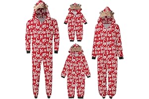 Amober Christmas Pajamas for family, Sets Matching Pajamas Cute Reindeer Graphic Holiday Hooded Pajamas One Piece Onsie