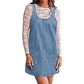 POLIRO Denim Overall Dress Jean Mini Sleeveless Western Tank Country Concert Romper Dresses with Pockets for Women 2025