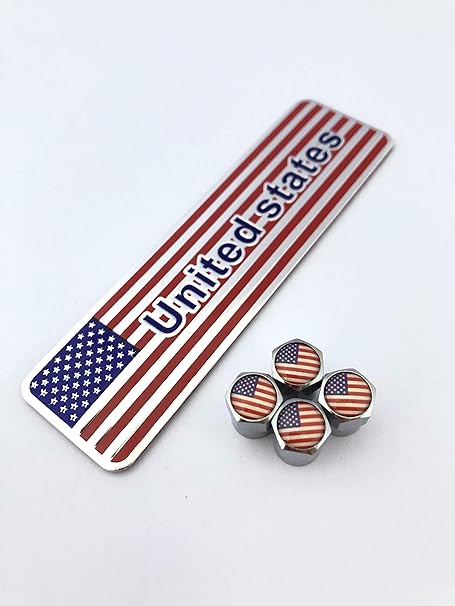 Amazon E アメリカ 国旗柄 エンブレム バルブキャップ セット 星条旗 Usa 合衆国 ステッカー エンブレム 車 バイク