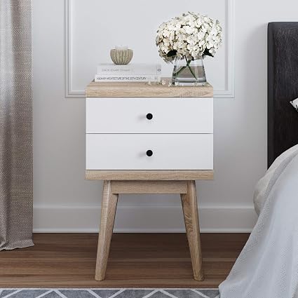 Midcentury Side Table Scandinavian Nightstand With 2 Drawers Multipurpose Small Desk Makeup Table With Easy Glide Drawers Corner Furniture Piece For Livingroom Bedroom Office Buy Online At