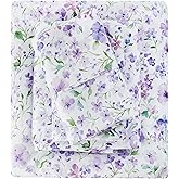 Viviland Floral King Sheet Set - 4 Piece Vintage Lavender Flower and Leaves Patterned Bed Sheets - Soft, Breathable Microfiber Sheets with Deep Pocket, Non-Slip Fitted Sheets & Pillowcases