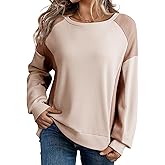 Dokotoo Oversized Sweatshirt for Women Waffle Knit Color Block Crewneck Long Sleeve Casual High Low Pullover Sweatshirts Tops
