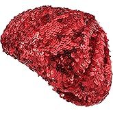 KESYOO French Hat Beret Women Fashion Berets Sparkle Sequins Beanie Hat Costume Accessories for Dance Performance (Rosy)