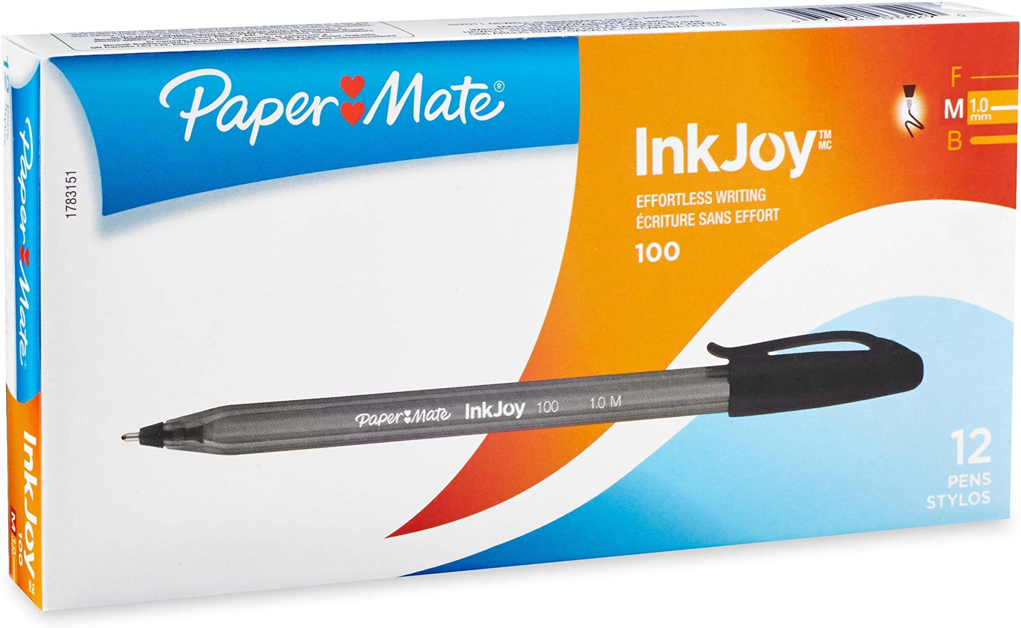 Paper Mate InkJoy 100 Stick Pen 1.0 mm Black Ink - Pack of 12
