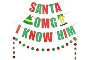 LEESKY OMG Santa I Know Him Banner Red Green Buddy The Elf Christmas Decorations Buddy The Elf Banner for Buddy The Elf Movie Decorations, Grinchmas Christmas Party Decorations