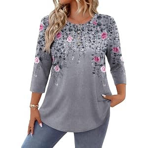 IN'VOLAND Plus Size 3/4 Length Sleeve Women Tops Crew Neck Dressy Blouses | Business Casual Shirts,Loose Fit,Work Clothes,Tun