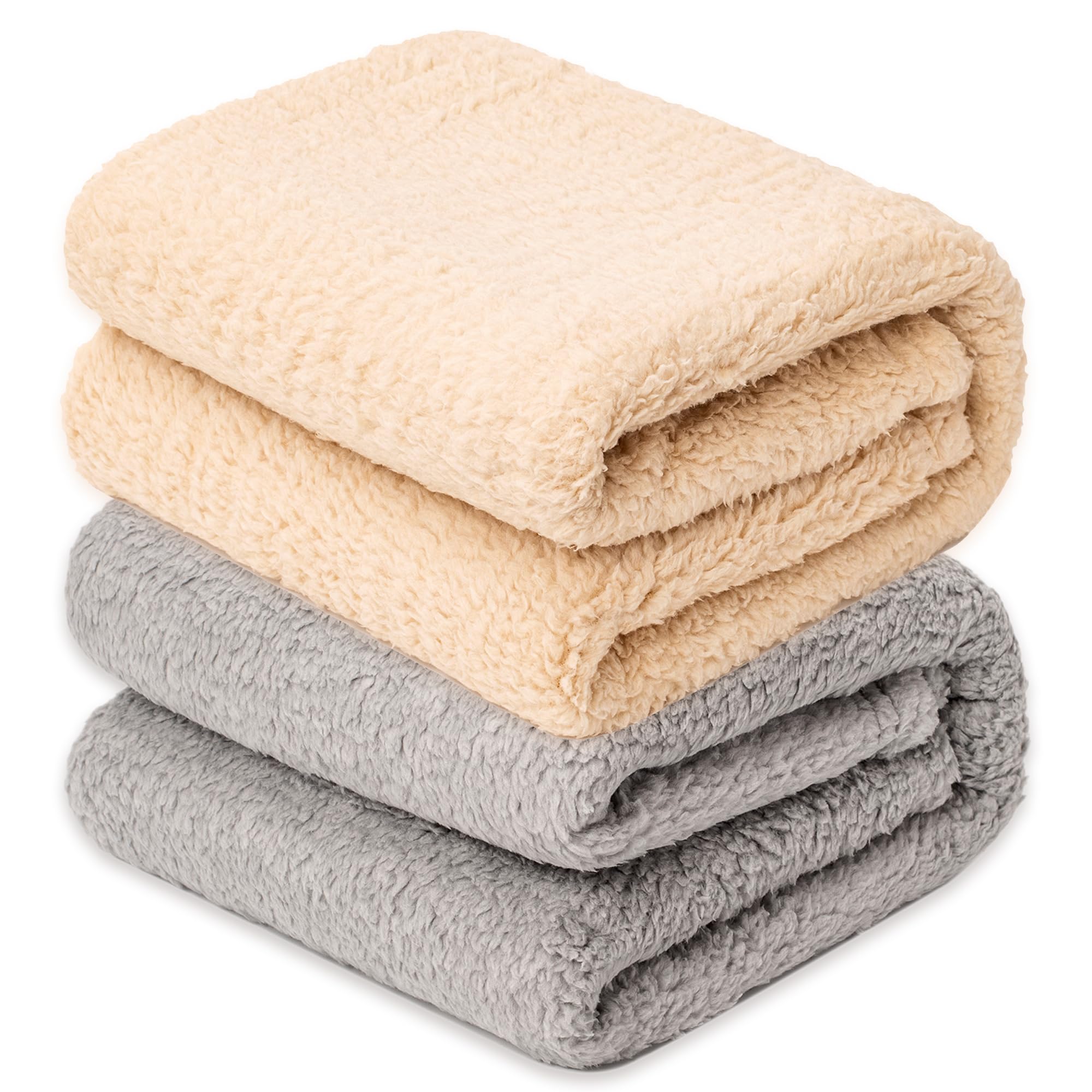 Photo 1 of 2 Blankets, Dog Cat Pet Blanket, Soft Warm Fleece, for Puppy, Small Dogs or Kitten, Cats, Plush Fuzzy Blanket for Bed, Sofa, Travel (40" x 32", 2/Pack, Beige+Light Gray)