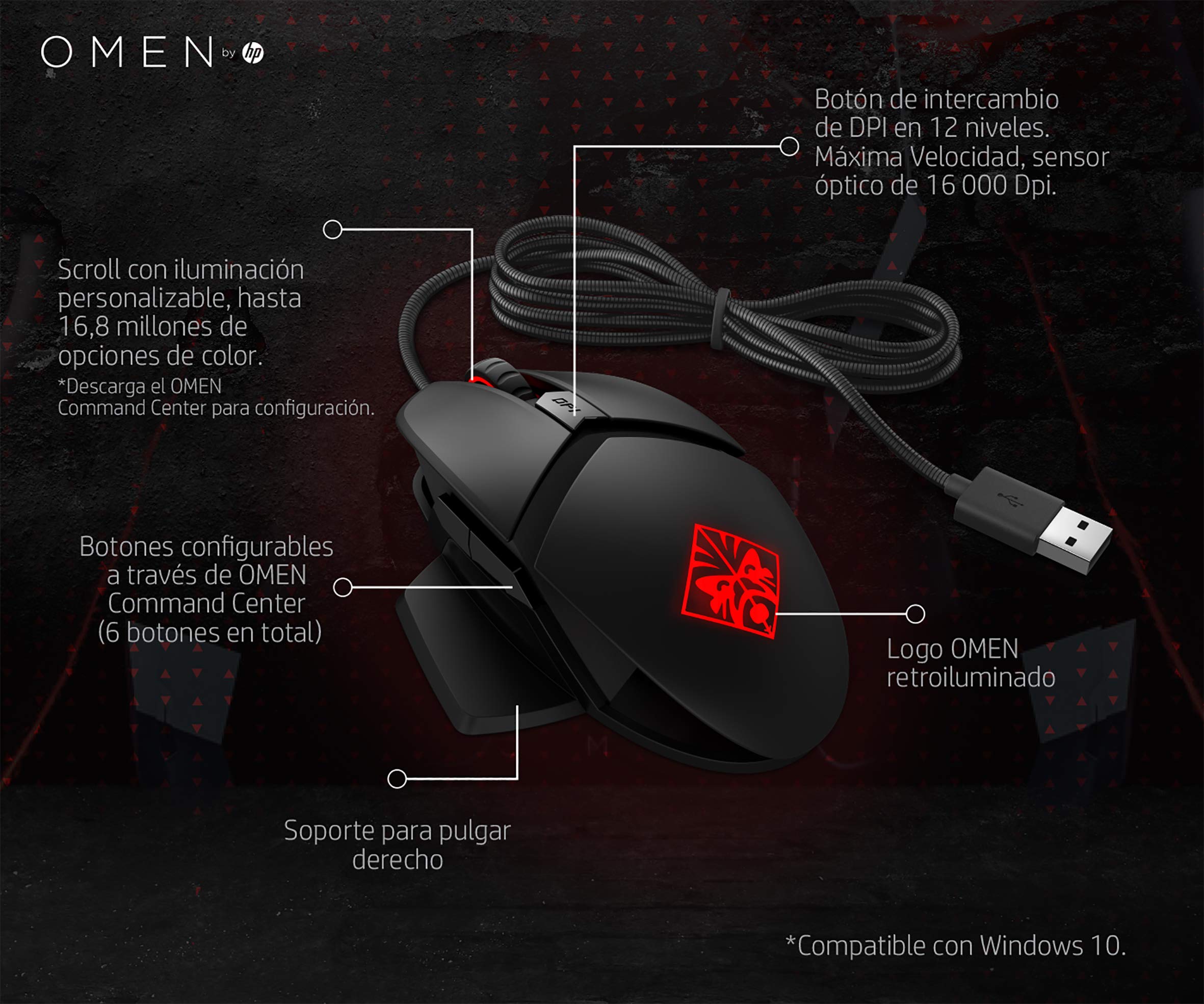 OMEN by HP Wired USB Gaming Reactor Mouse (Black/Red)