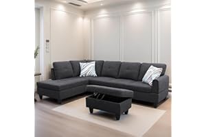 FONTOI L Shaped Sectional Couches for Living Room, Modern Modular Sectional Sofa with Ottoman Storage, Comfy L Shaped Couch with Chaise for Bedroom Apartment Furniture, Gray